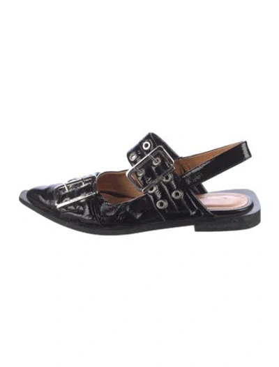 Pre-owned Ganni Patent Leather Slingback Flats In Black