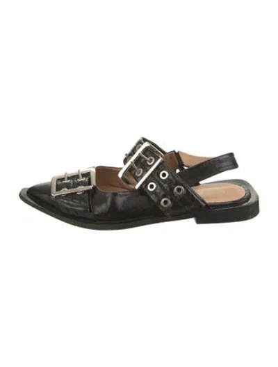 Pre-owned Ganni Patent Leather Slingback Flats In Black