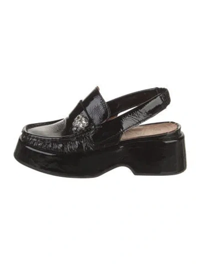 Pre-owned Ganni Patent Leather Slingback Flats In Black