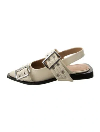 Pre-owned Ganni Patent Leather Slingback Flats In Gold