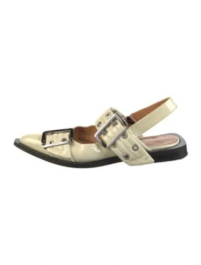 Pre-owned Ganni Patent Leather Slingback Flats In Neutral