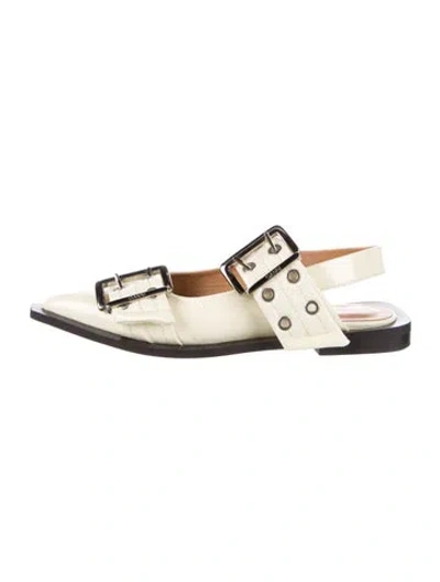 Pre-owned Ganni Patent Leather Slingback Flats In Neutral