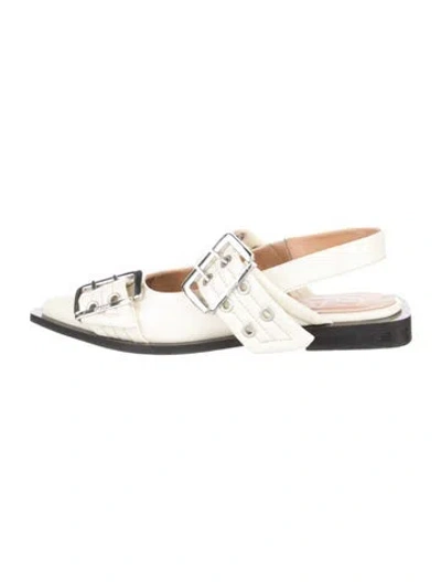 Pre-owned Ganni Patent Leather Slingback Flats In Neutral