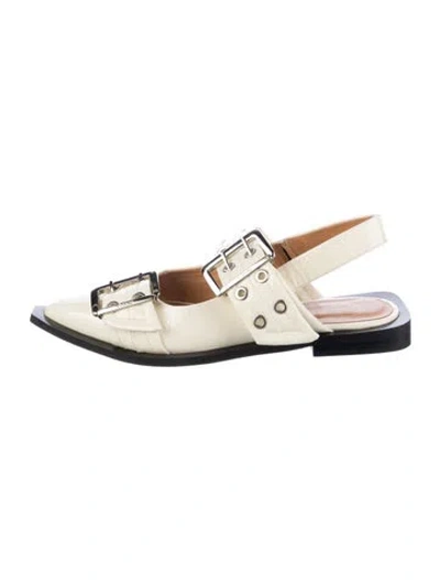 Pre-owned Ganni Patent Leather Slingback Flats In Neutral