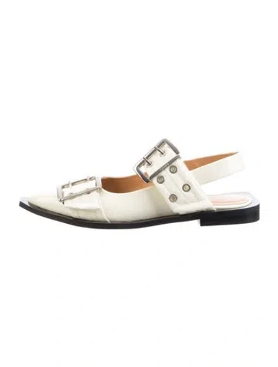 Pre-owned Ganni Patent Leather Slingback Flats In Neutral