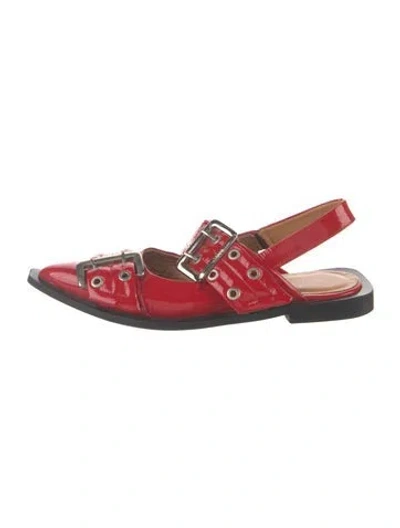Pre-owned Ganni Patent Leather Slingback Flats In Red