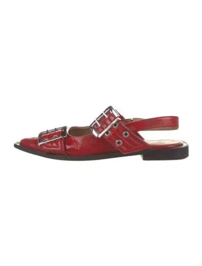 Pre-owned Ganni Patent Leather Slingback Flats In Red