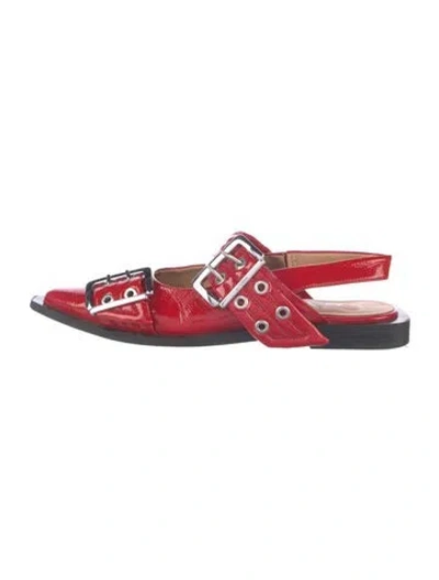 Pre-owned Ganni Patent Leather Slingback Flats In Red