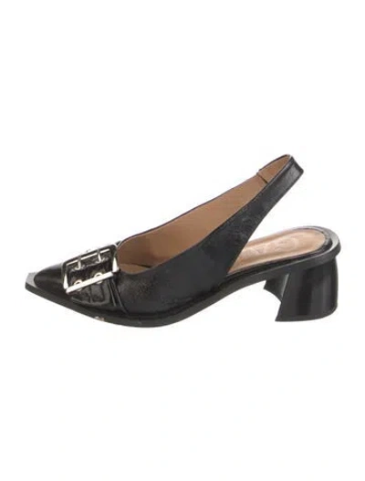 Pre-owned Ganni Patent Leather Slingback Pumps In Black