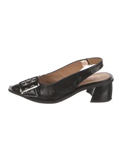 Pre-owned Ganni Patent Leather Slingback Pumps In Black