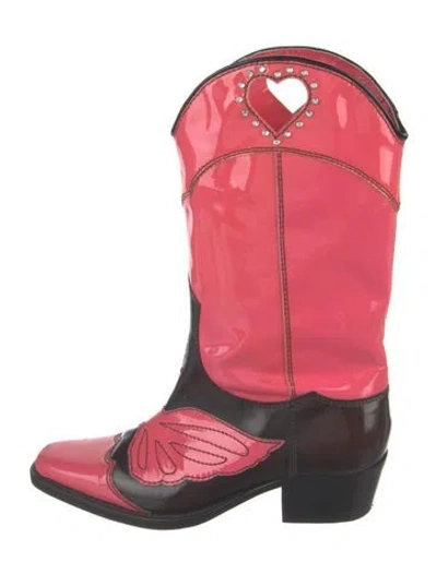 Pre-owned Ganni Patent Leather Western Boots In Pink
