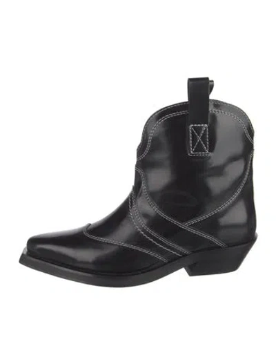 Pre-owned Ganni Patent Leather Western Boots W/ Tags In Black