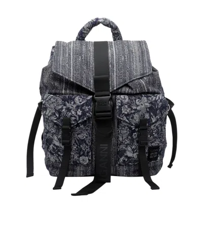 Ganni Patterned Backpack In Black