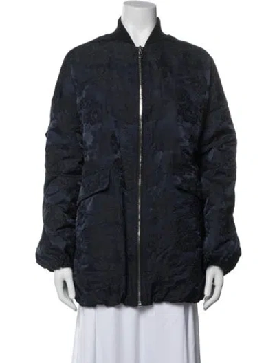 Pre-owned Ganni Patterned Bomber Jacket In Blue