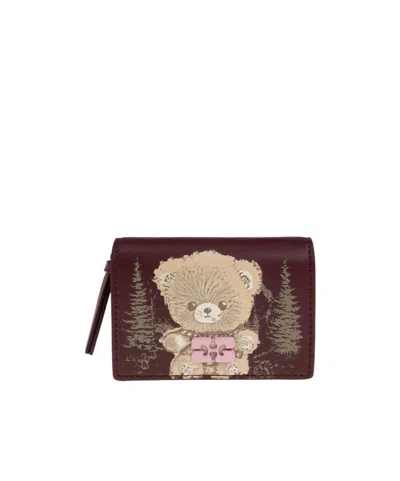 Ganni Patterned Card Holder In Wine Red