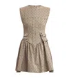 Ganni Flock Check Suiting Corset Mini Dress In Neutral