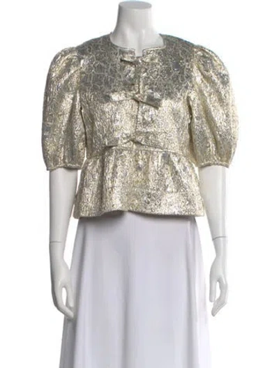 Pre-owned Ganni Patterned Crew Neck Blouse