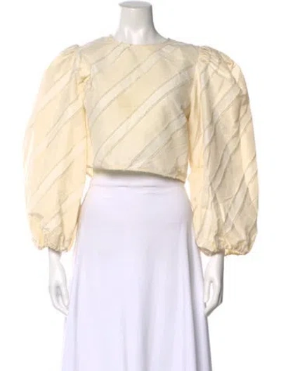 Pre-owned Ganni Patterned Crew Neck Crop Top In Yellow