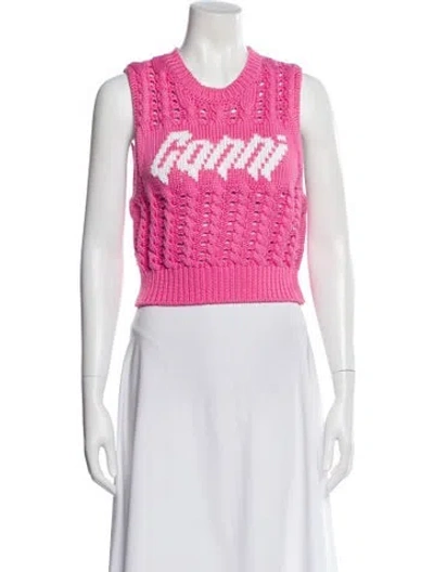 Pre-owned Ganni Patterned Crew Neck Sweater In Pink