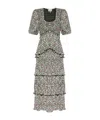 Ganni Printed Ruffled Midi Dress In Gray
