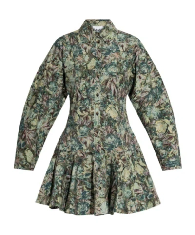 Ganni Patterned Dress In Green