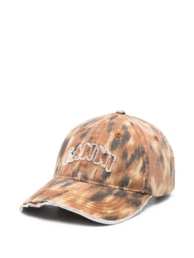 Ganni Patterned Hat In Brown