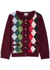 Ganni Womens Tawny Port Rhombus-print Round-neck Wool And Cashmere Cardigan Xl