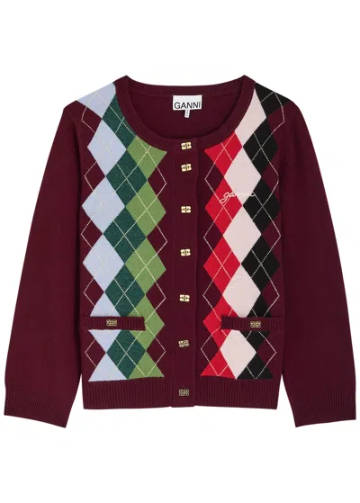 GANNI GANNI PATTERNED-INTARSIA WOOL-BLEND CARDIGAN