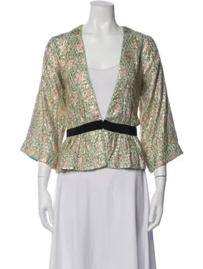Pre-owned Ganni Patterned Jacket In Green