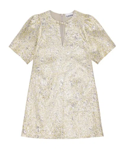 Ganni Metallic Cloque Mini Dress In Silver