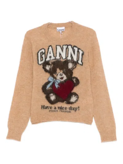 Ganni Brushed Alpaca Sweater In Neutral