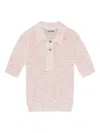 Ganni Checkered Pattern Ribbed Hem Short Sleeves Polo In Pink