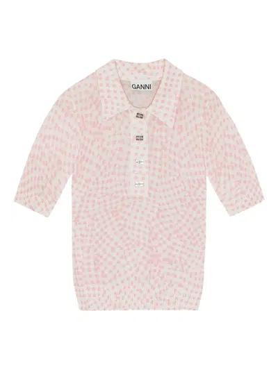 Ganni Cotton Printed Polo Shirt Polo Shirts Pink
