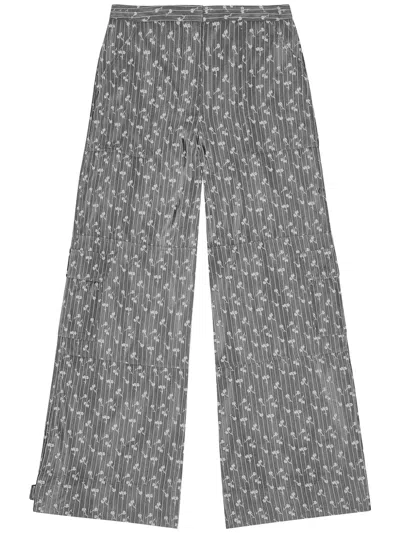 Ganni Patterned-jacquard Trousers In Grey
