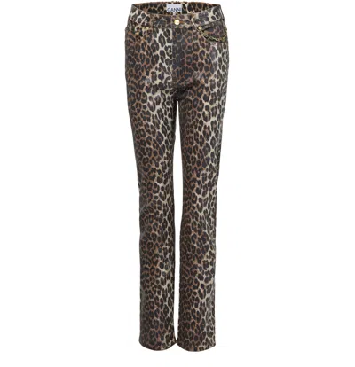 Ganni Wide-leg Animal Print High-rise Jeans With Belt Loops In Gray