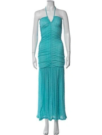 Pre-owned Ganni Patterned Long Dress In Blue