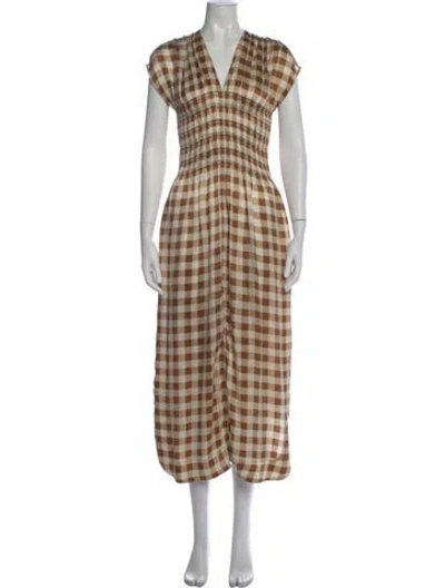 Pre-owned Ganni Patterned Long Dress In Brown
