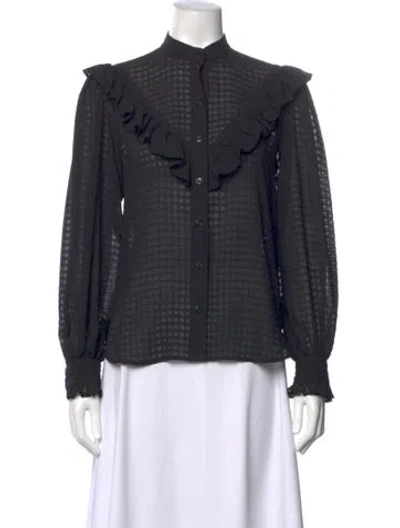 Pre-owned Ganni Patterned Long Sleeve Blouse In Black