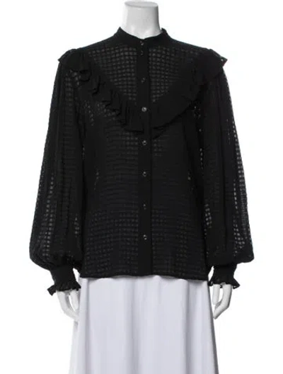 Pre-owned Ganni Patterned Long Sleeve Blouse In Black