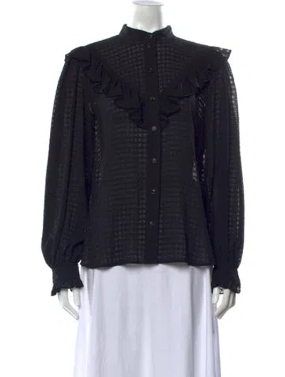 Pre-owned Ganni Patterned Long Sleeve Blouse In Black