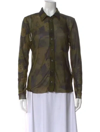 Pre-owned Ganni Patterned Long Sleeve Blouse In Green
