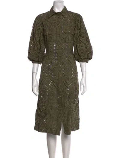 Pre-owned Ganni Patterned Midi Length Dress In Green