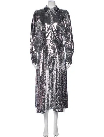 Pre-owned Ganni Patterned Midi Length Dress In Grey