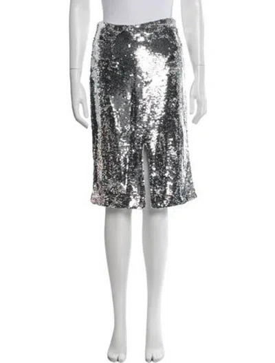 Pre-owned Ganni Patterned Midi Length Skirt In Silver