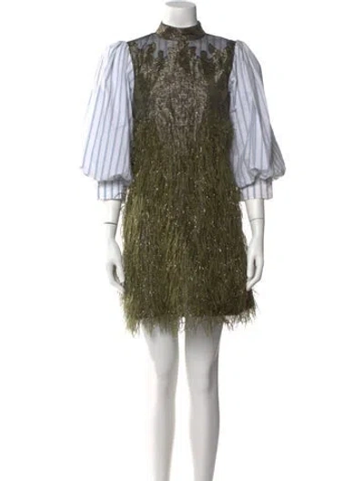 Pre-owned Ganni Patterned Mini Dress In Green/metallic
