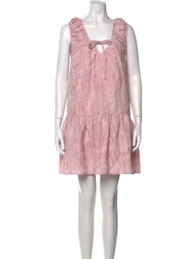 Pre-owned Ganni Patterned Mini Dress W/ Tags In Pink