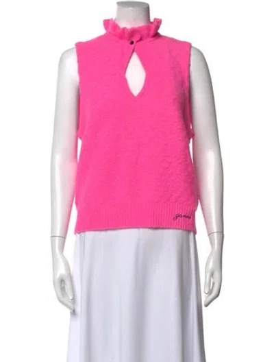 Pre-owned Ganni Patterned Mock Neck Sweater In Pink