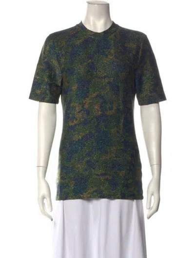 Pre-owned Ganni Patterned Mock Neck Top In Green/metallic