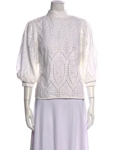 Pre-owned Ganni Patterned Mock Neck Top In White