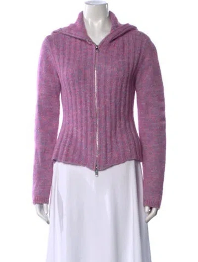 Pre-owned Ganni Patterned Open Front Sweater In Purple